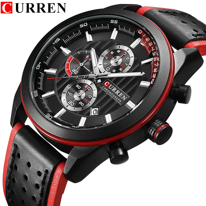 Для мужчин часы Элитный бренд CURREN Multi Функция Для мужчин s Спорт Кварцевые часы человек Водонепроницаемый кожа Бизнес часы мужские наручные