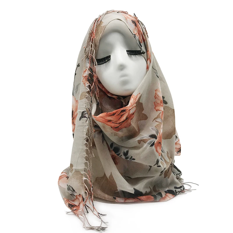 Новое украшение в виде цветка печати хиджаб шарф мягкий дизайн для женщин мусульманский цветочный узор шарфы и шали Мода