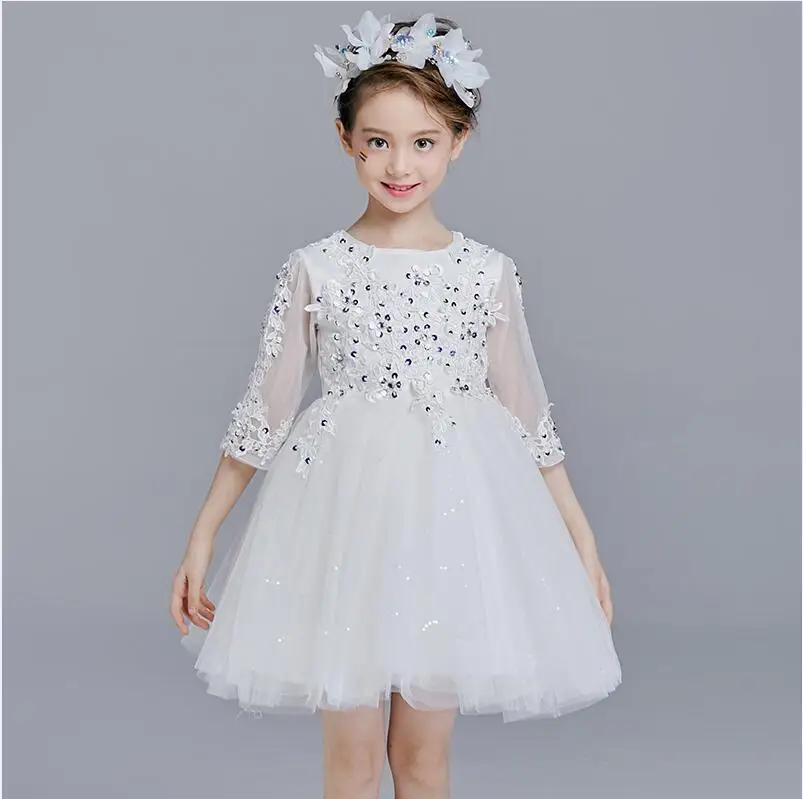 Г. Белые платья для девочек, держащих букет невесты на свадьбе, вечерние наряд для церемоний, кружевные фатиновые платья для первого причастия с рукавами-крылышками для маленьких девочек - Цвет: white