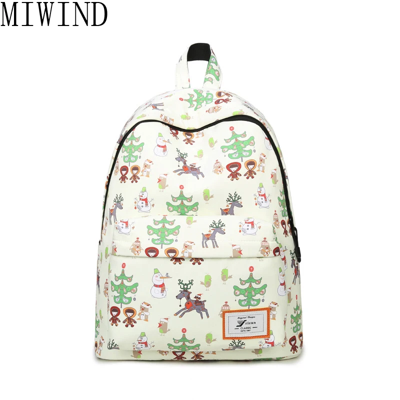 MIWIND Printing Backpack Women Canvas School Bags for Teenage girls Travel Bag Rucksack Flower Backpack Female