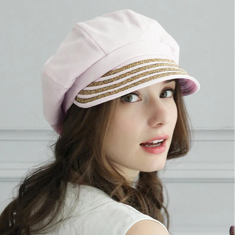

Spring summer cottoon linen women's hat cap fashion octagonal hat with visor girl hat