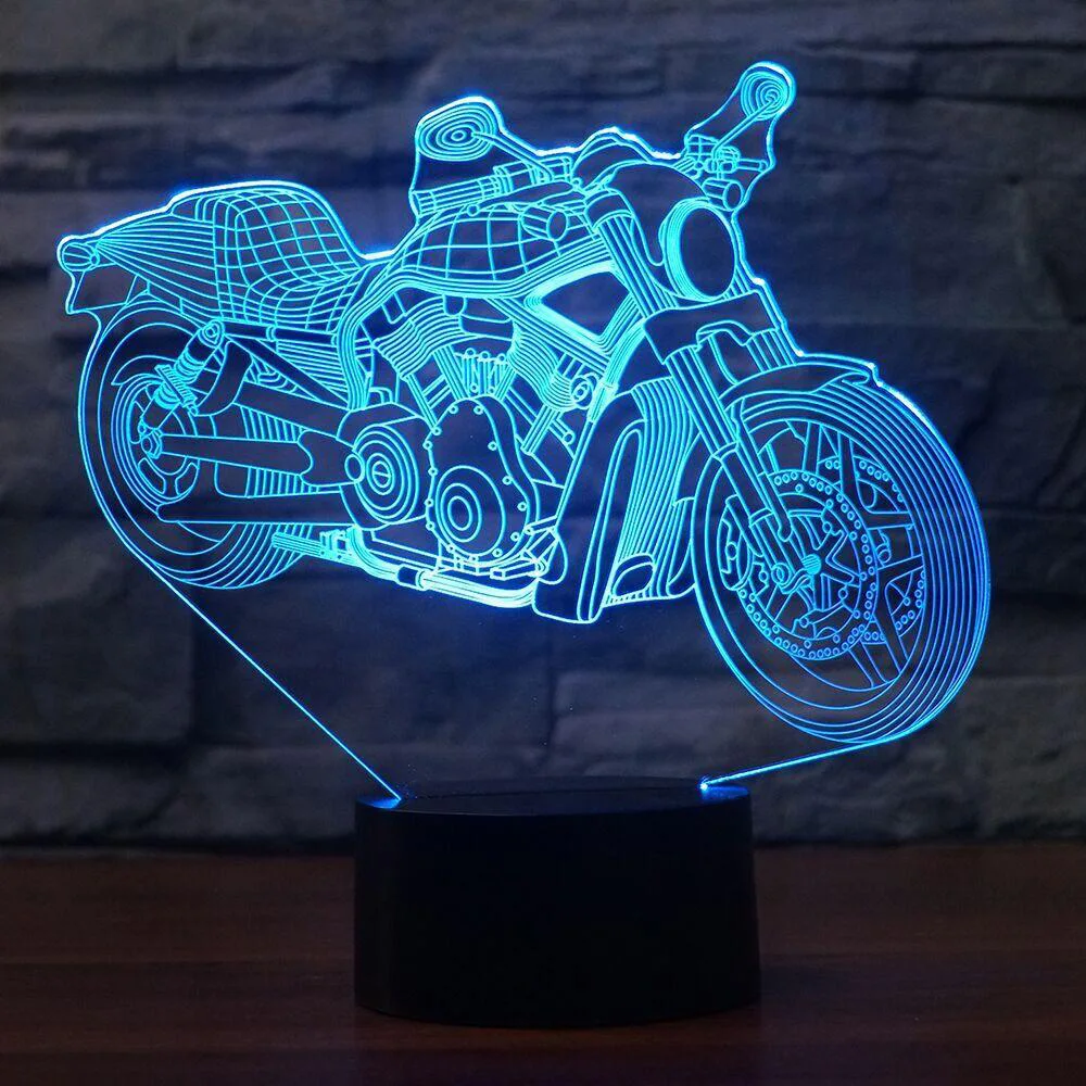 

7 Color Changing 3D Creative Motorcycle Modelling Desk Lamp Led Visual Nightlight Kids Bedroom Touch Switch Lighting Decor Gifts