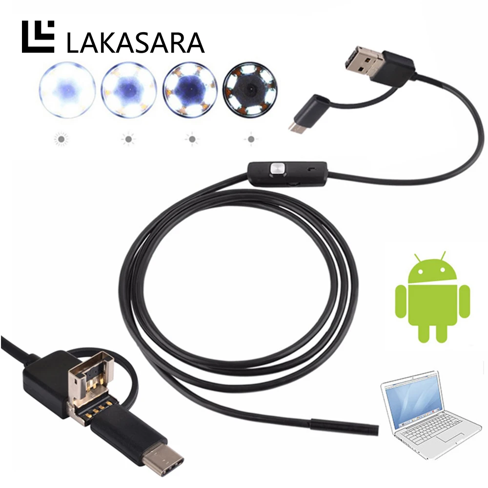 

3 in 1 7mm USB Endoscope Camera IP66 Waterproof Snake Tube Inspection Android OTG Type-C USB Borescope Camera For Xiaomi Huawei