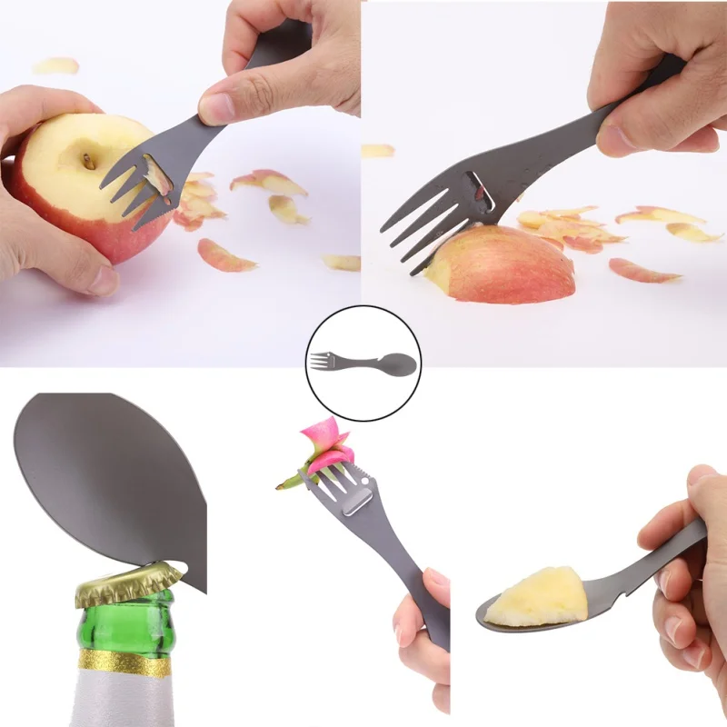 

Outdoor Camping Picnic Spoon Tableware Fork Ultralight pure titanium Spork multifunctional camping tool
