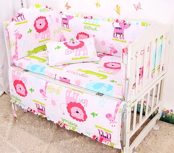 

Promotion! 6PCS Cotton Baby Crib Bedding Set Cartoon Newborn Baby Bed Linen  ,include:(bumper+sheet+pillow cover)
