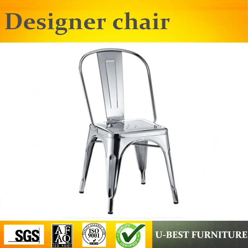 Free shipping U-BEST Colorful stacking design perforated dining iron industrial retro metal side chair
