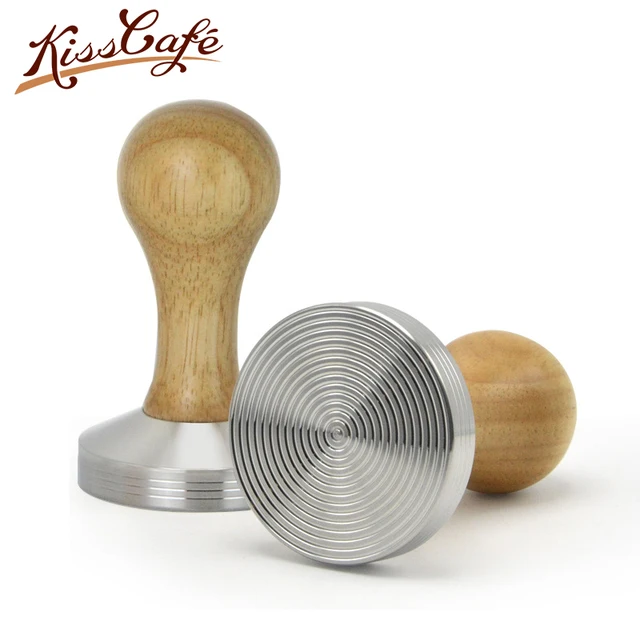 Special Offers 304 Stainless Steel Base Oak Handle Tamper Coffee Powder Hammer 58mm Support Customized Coffee Accessories