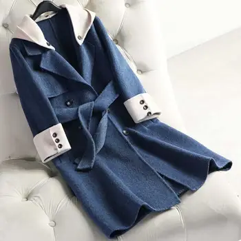 

2020 winter hooded New double-sided wool overcoat mid-long cashmere anti-season capped age-reducing and self-cultivation