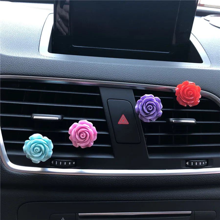 

Rose model car air conditioner decoration perfume clip Colorful plastic flowers lady's car perfume Air Freshener Perfumes