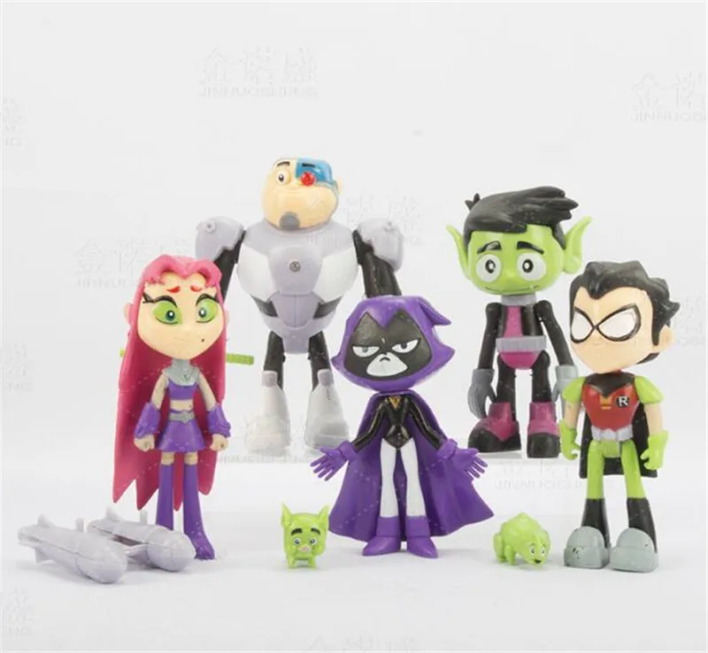 7pcs/set Teen Titans Go Robin Cyborg Beast Boy Starfire Raven Silkie PVC Action Figures toy Kids Toys Gifts