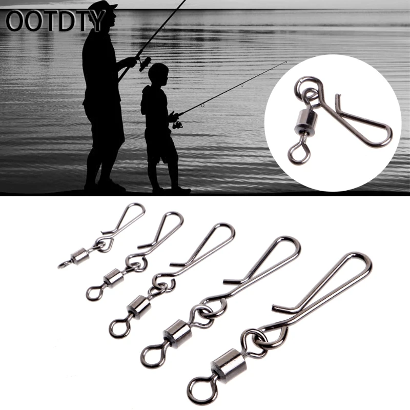 

OOTDTY 50pcs Swivels Rolling Swivel Interlock Snap Size 2/4/6/8/10 Hook Lure Connector Terminal Tackle Swivel Fishihooks Device
