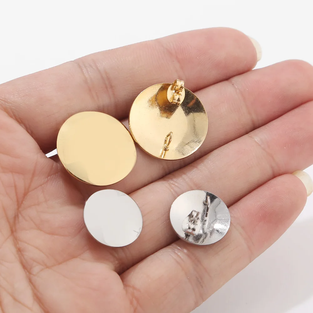 

10pcs Stainless Steel Ear Stud Earrings 15mm/20mm Round Gold Color Posts W/ Loop for Jewelry Making