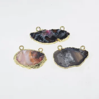 

Natural stone druzy pendant lot 2020 femme big geode slice connectors jewelry making female 5pc gold plating slab double hoops