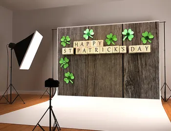 

St Patricks Day paper shamrocks rustic faux brown wood Backgrounds Vinyl cloth High quality Computer print wall backdrop
