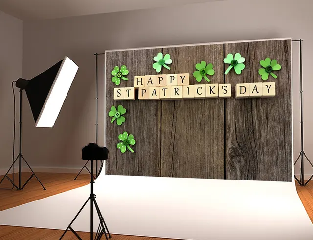 St Patricks Day paper shamrocks rustic faux brown wood ...