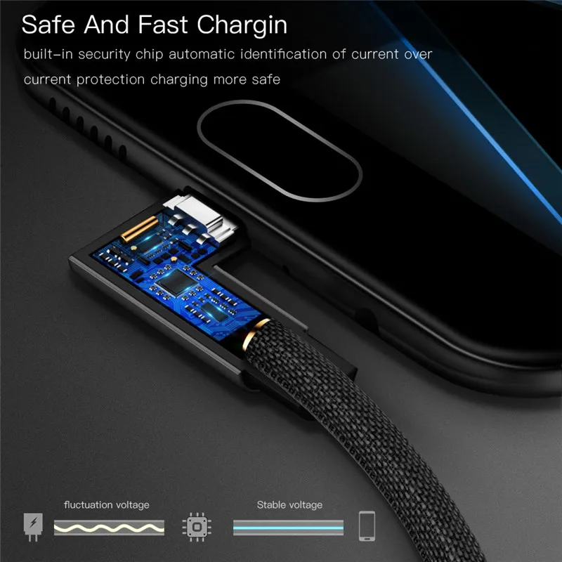 90 grados USB Cable para iPhone Micro USB tipo C cargador de carga L codo teléfono código de datos para el iPhone X 8 7 6 s Samsung galaxia