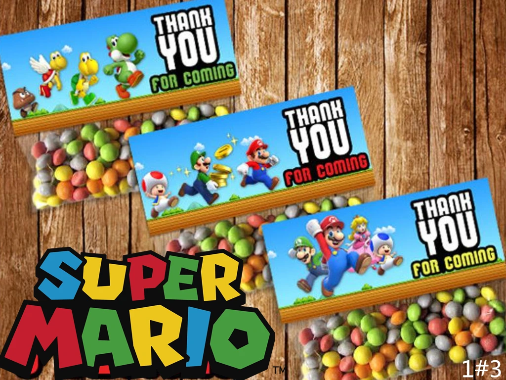 

12PCS 3 styles Super Mario brothers Bag Toppers Bag Topper Candy packaging paper birthday Party Gift Bag Topper Thank You Bag