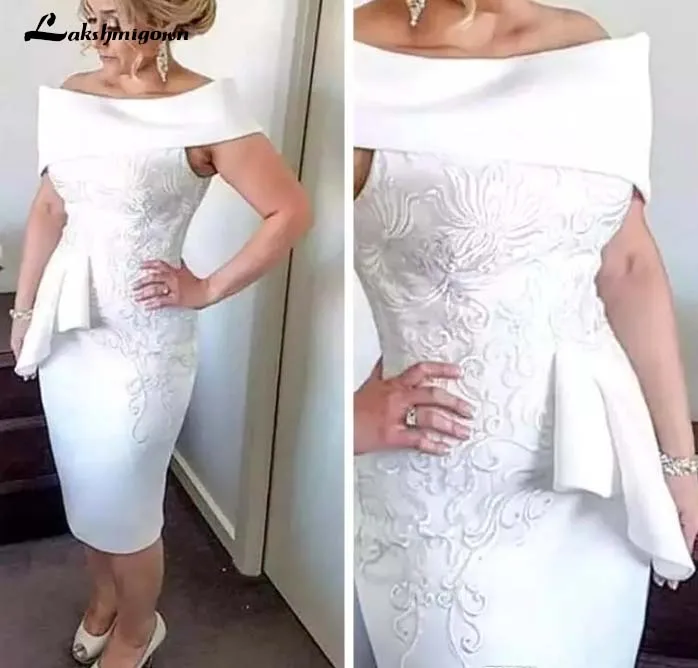 Женское платье с открытыми плечами белое кружевное для матери невесты вечерние