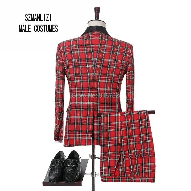 Costume Homme New Design Brand Suit Men Terno Masculino Bruiloft Men Suits Tuxedo Prom Party Suits Plaid Wedding Groom Suit