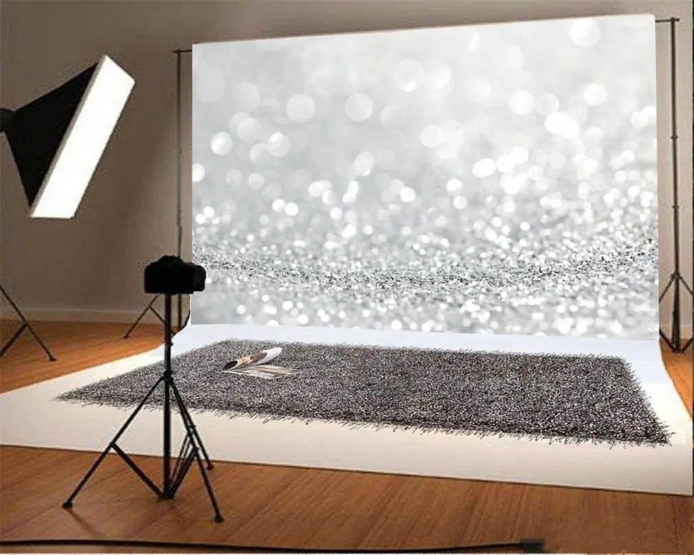 

Photography Backdrop Silver Bokeh Halos Sparkle Sequins Abstract Romantic Wallpaper Photo Background Party