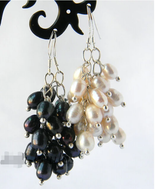 

FREE SHIPPING>>> Free shipping Wholesale 2Paris Rice White Black Freshwater Pearl Dangle Earrings new