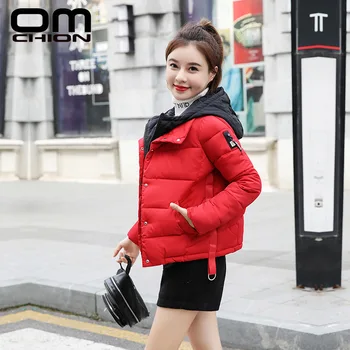 

OMCHION 2019 New Winter Hooded Short Parka Women Jackets Sweet Casual Long Sleeve Warm Zipper Coat Womens Winter Jackets LJK70