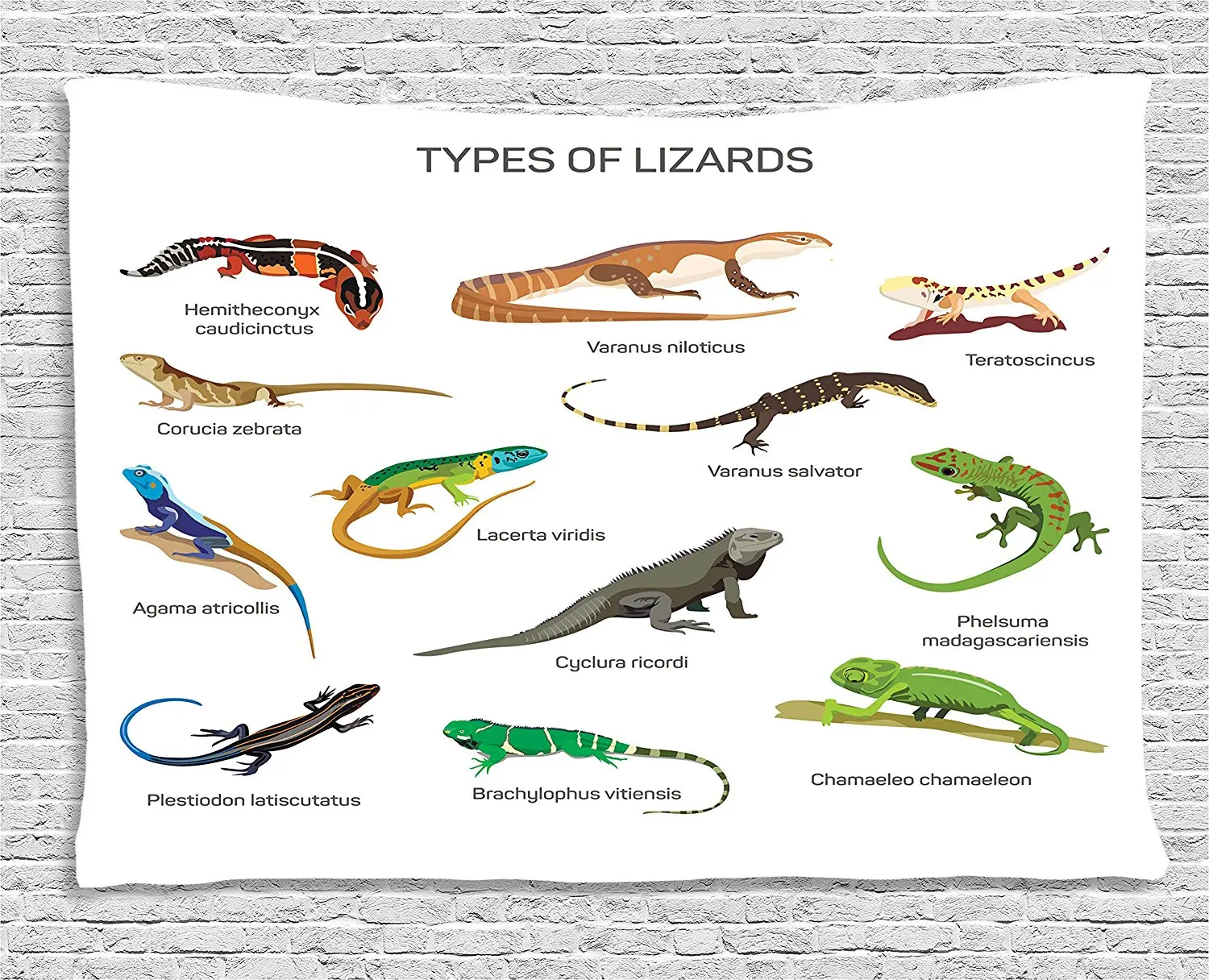 Reptile Decor Tapestry Lizard Family Design on Plain Background