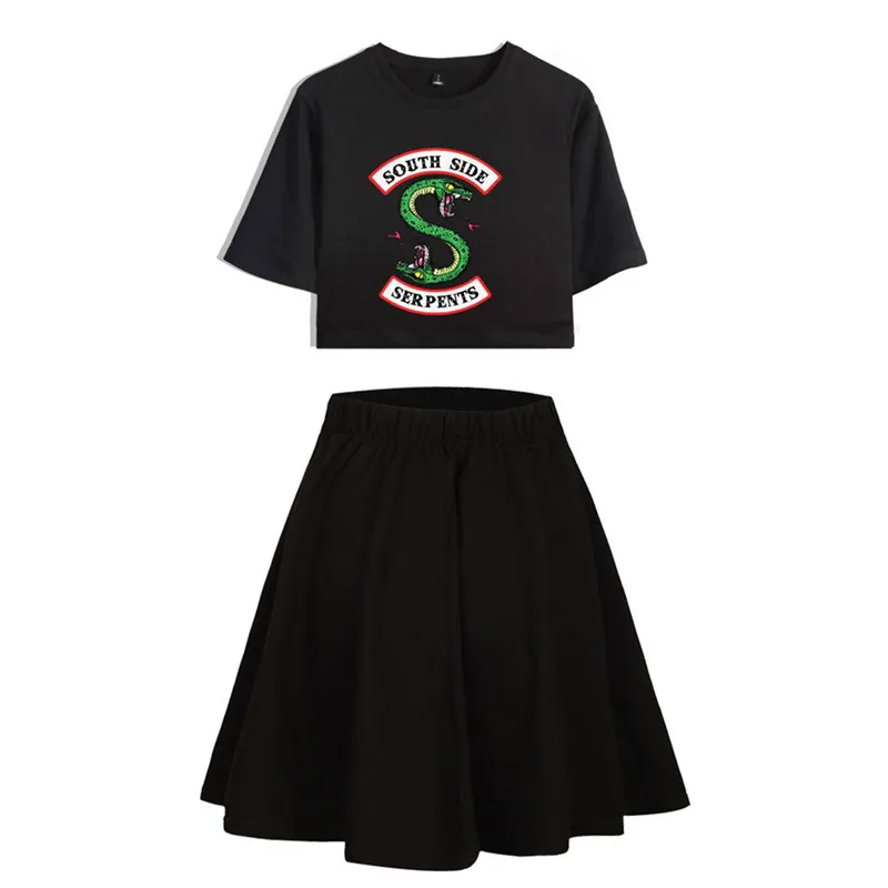 "South Side serpents" ривердейл Southside Косплэй костюм с рубашкой и юбкой платье полный комплект ривердейл Тупоголовым футболка для девочек - Color: 2
