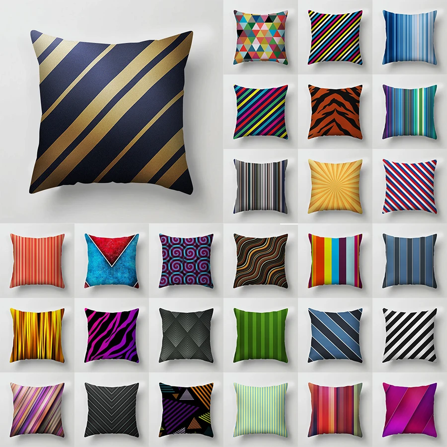 

GNORRIS 20 colors Decorative Pillowcases Polyester Throw Pillow Case Striped Geometric Pillowcase Single-sided printing