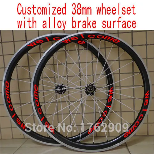 

New customized 700C 38mm clincher rim Road bicycle 3K UD 12K carbon fibre bike wheelsets with alloy brake surface Free shipping