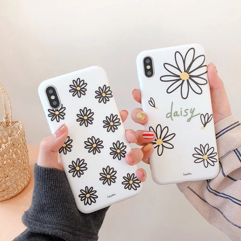 

Cute daisy floral phone case for iphone XS Max XR Matte soft tpu case for iphone 7 8 6 6s Plus case back cover