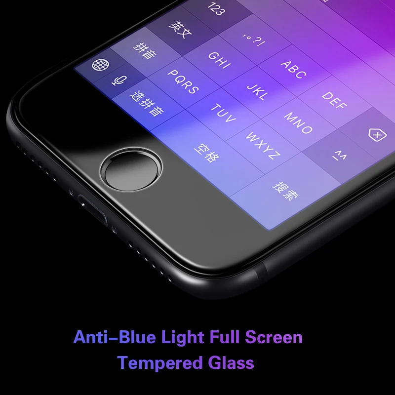 4D закаленное стекло для iphone 7, 8, 6, 6s Plus, анти-синий светильник, защита экрана, полное покрытие, стеклянная пленка для iphone X, XS, Max, защитная пленка