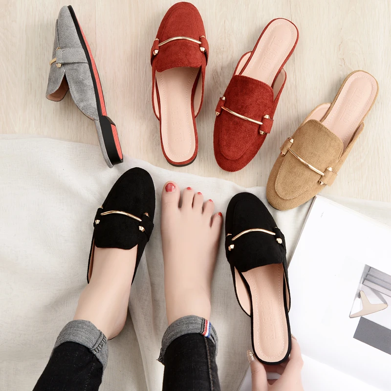2019 Brand Designer Shoes Women Sandals Metal Decorate Mules