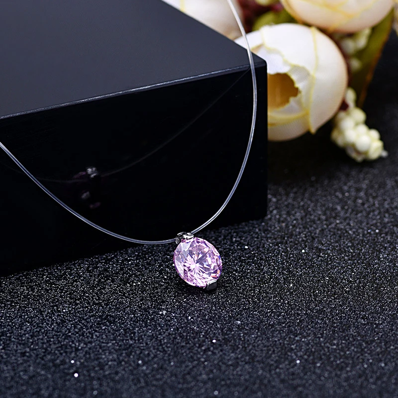 

Smalll CZ Zircon Tiny Square Choker Necklace for Women Fish Line Necklace Pendant on neck Bohemian Zircon Necklace women Jewelry