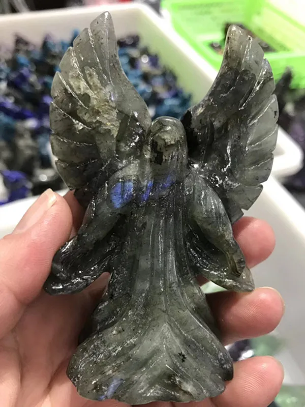 

natural hand carved &flash labradorite angel aura crystal gemstone for home decoration&collection