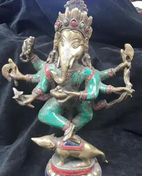 

Tibet Nepal handicraft Bronze gold inlcy Turquoise coral elephant trunk dharma