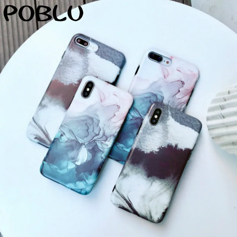 

POBLU Retro Abstract Art Phone Case For iPhone XR XS Max Back Cover Luxury Soft Matte IMD Case Marble For iphone 6S 7 8 Plus