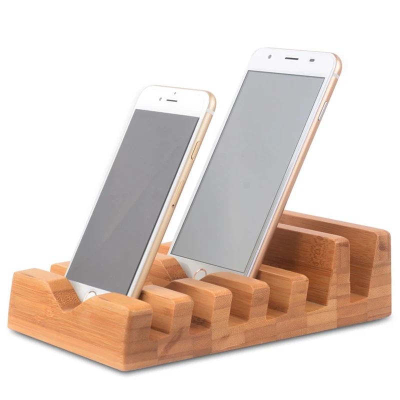 6 in 1 Bamboo Wood Phone Stand Bamboo Wood Charging Stand Holder 6
