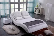 white diamond tufted contemporary modern leather soft bed King size bedroom furniture Made in China