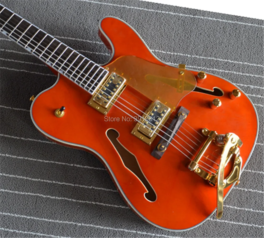 Пользовательские F TELE Джаз Электрический orange изделие bigsby тремоло золото аксессуары полые тела