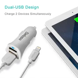 Delippo высокое качество 5 В 4.8a Dual USB Автомобильное Зарядное устройство с 1 м Дата кабели кабель синхронизации Зарядное устройство Шнур для iphone6