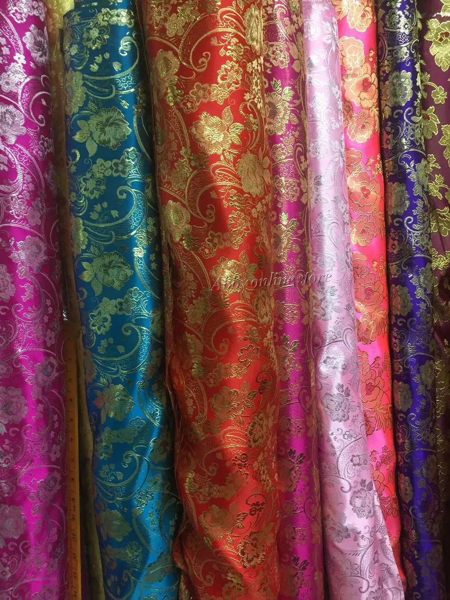 

150*50cm Chinese Peony Floral Satin Jacquard Brocade Fabric Costume