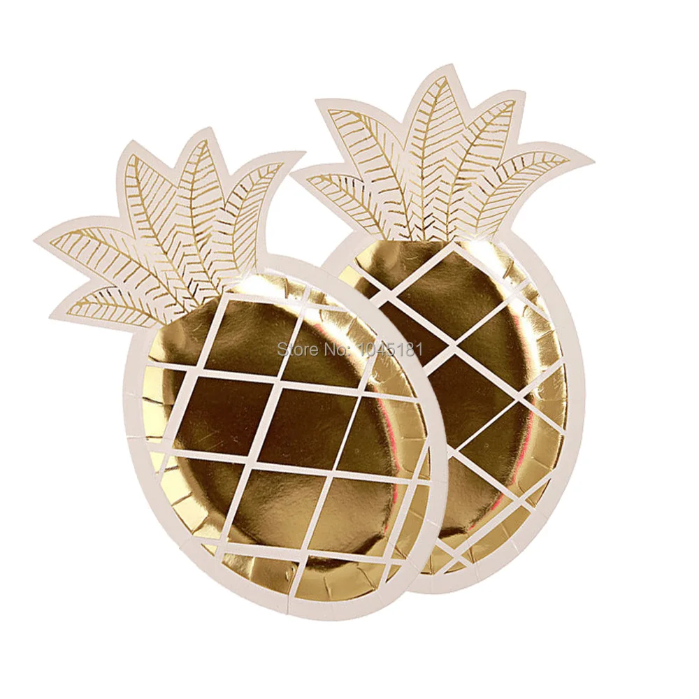 ipalmay Gold Foil Pineapple Paper Plates Tropical Beach Party Decor Luau Summer Table Dessert Dinner | Дом и сад
