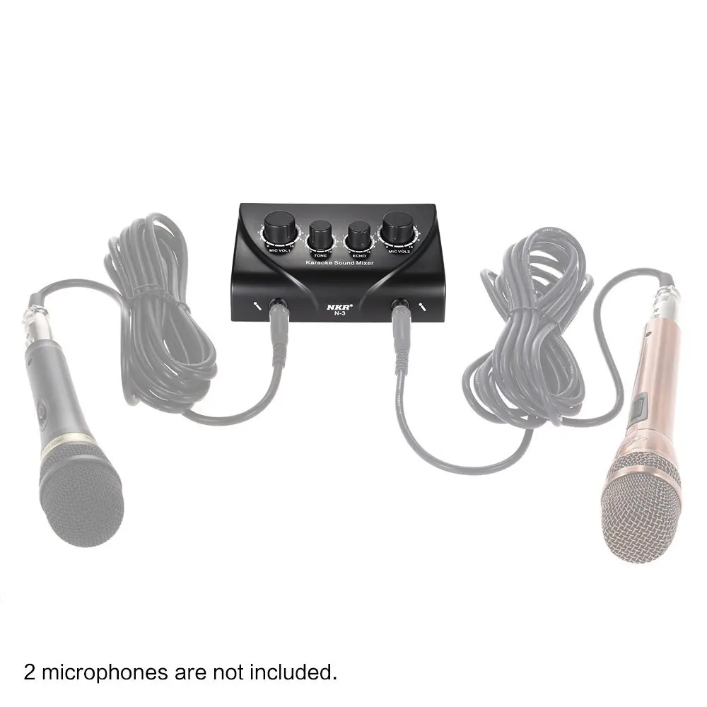 Portable Sound Audio Stereo Echo Mixer Dual Microphone Inputs With RCA Cable Power Adapter for TV PC Smartphone Outdoorfree BLAC