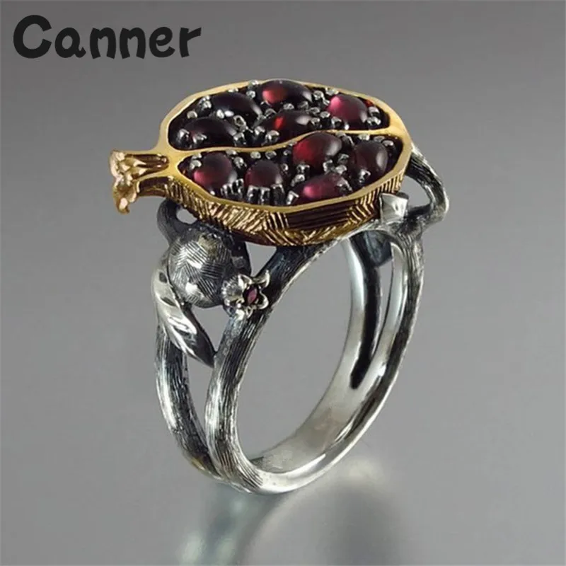 

Canner Europe And America Jewelry Garnet Vintage Rings For Women Dark Red Oval Pomegranate Ring Wedding Jewelry