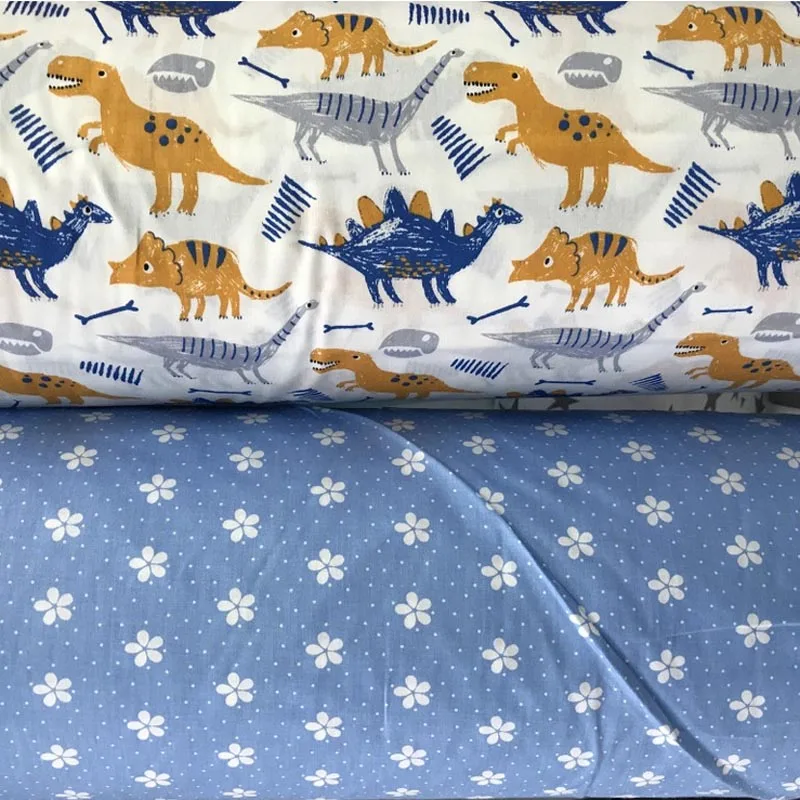 

100% cotton twill cloth cartoon DINOSAUR blue small flowers fabric for DIY crib bedding cushions apparel quilting handwork decor