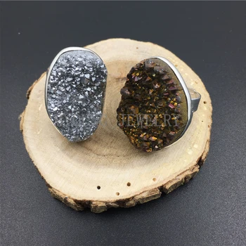 

MY0975 Oval Titanium Silver Or Gold Druzy Rings,Silver Bezel Rings for women