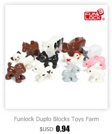 Funlock Duplo, игрушки, фигурки животных на ферме, кролик, кошка, собака, корова, пони, свинья, овца, петух, развивающие игрушки для детей, подарки