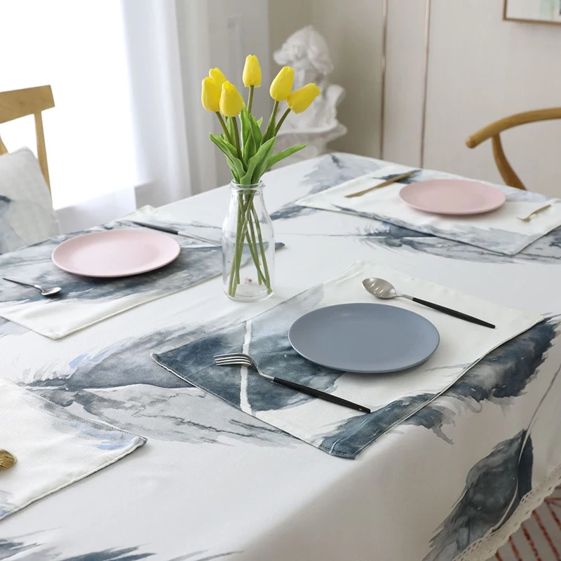 

Scandinavian INS wind-dyed polyester tablecloth grey large feather printing Tablecloth tea table cloth for household decoration