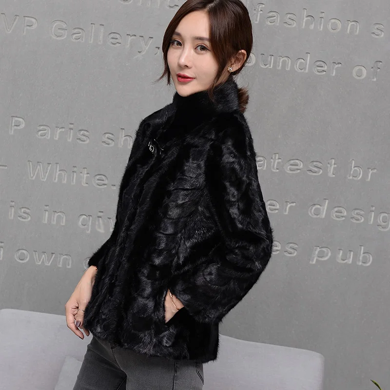 2018 winter new women's Real Pieces mink fur coat Natural Mink Fur